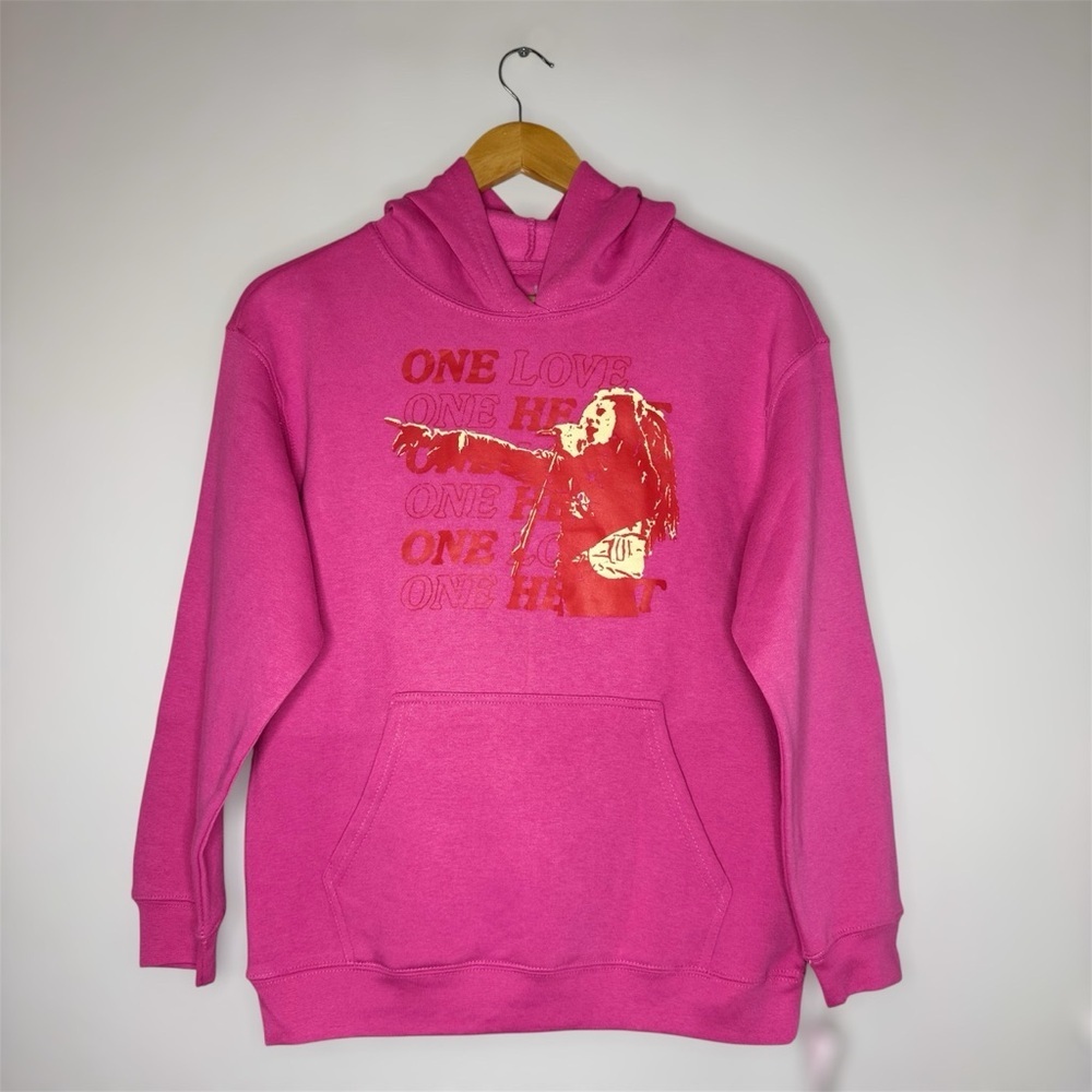 New Zion Rootswear Girls Bob Marley Graphic Oversized Hoodie in Pink Size XL